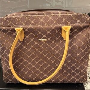 Brown Patterned Tote with Yellow Handles